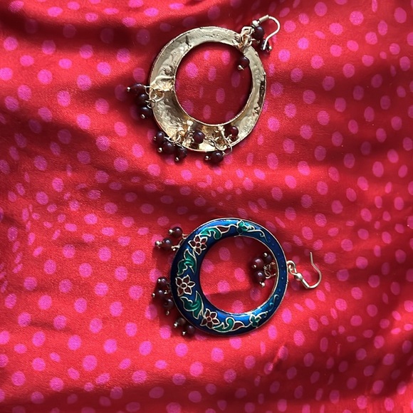 Elegant Blue and Gold Handpainted Floral Earrings - Picture 4 of 4